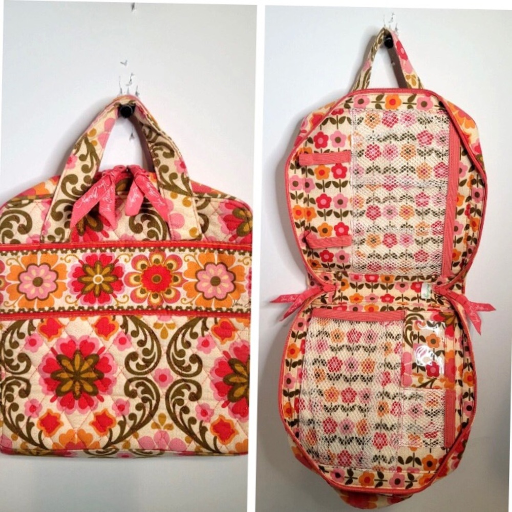 Vera Bradley Pink Floral Quilted Folkloric Pink Tech Organizer Toiletry Bag Tote - Picture 2 of 13